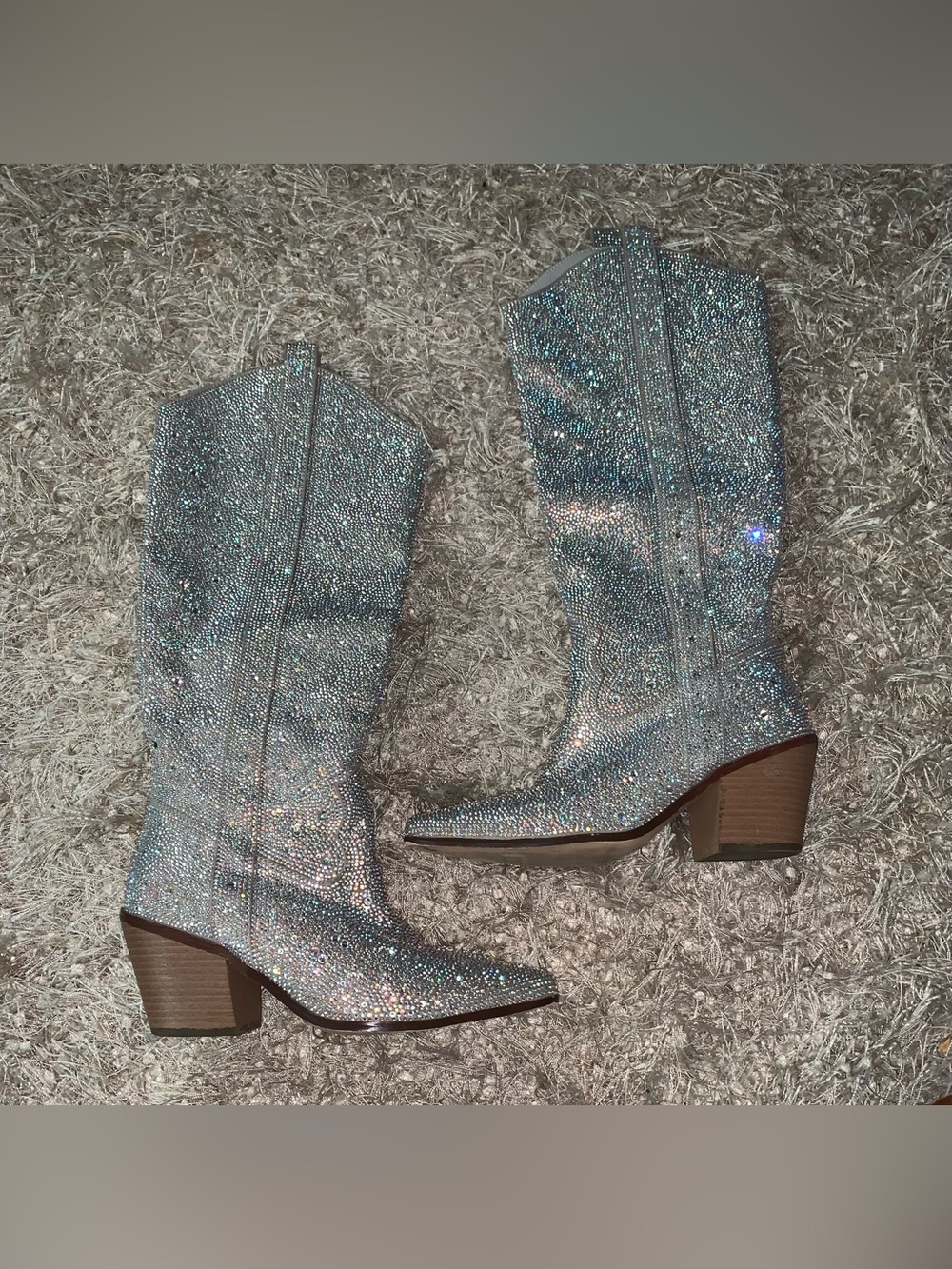 Sparkle Rhinestone Heeled Western Boots - Silver - size 6.5